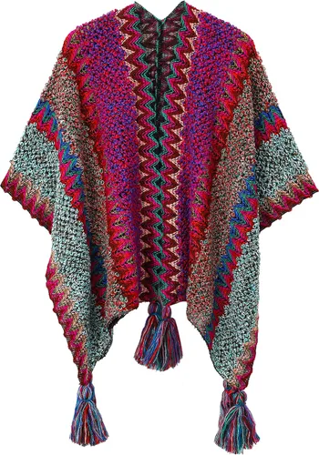 Vista 13 de Capa tipo poncho de punto para mujer, cárdigan de punto con flecos para otoño e invierno