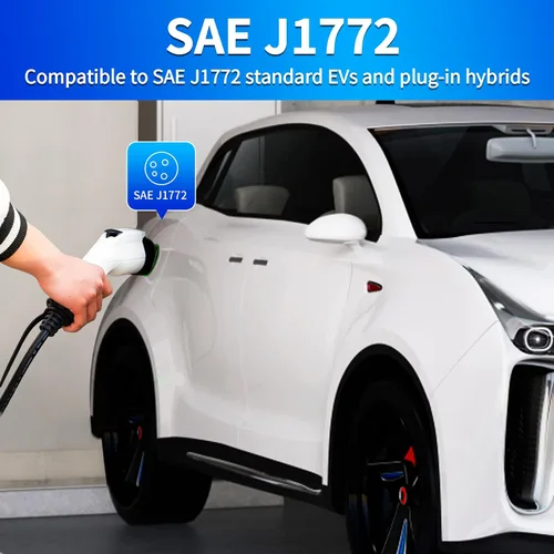 Vista 3 de Cargador EV de nivel 2 compatible con SAE J1772, 32 Amp 90-260V, 7KW, cable de carga con enchufe NEMA 14-30 para carga de EV