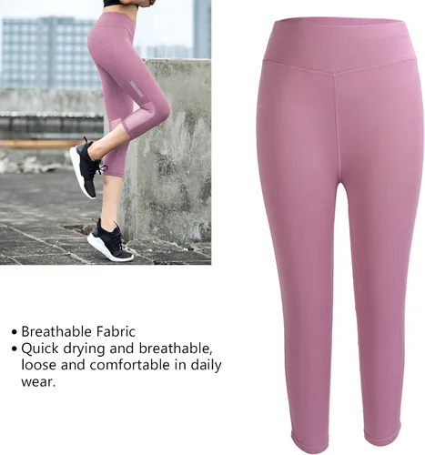 Vista 3 de Pantalones de yoga de cintura alta para mujer, leggings deportivos, leggings deportivos transpirables recortados, levantamiento de glúteos