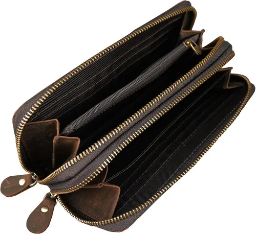 Vista 5 de LUUFAN Cartera larga de cuero genuino para hombre, cartera plegable grabada