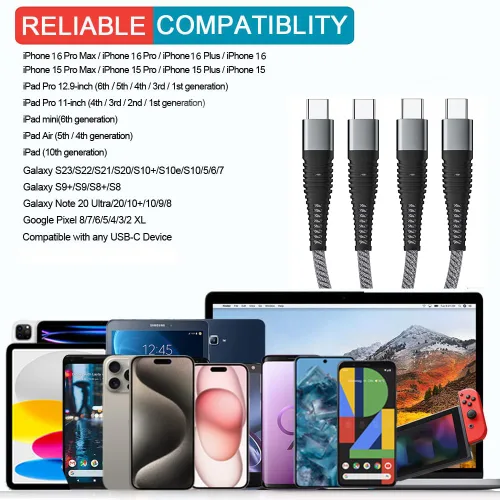 Vista 6 de Cable divisor USB tipo C QC3.0 de carga rápida 4 en 1, multiUSB C, cable de sincronización USB tipo C con 4 conectores USB C, para iPhone 15 Pro