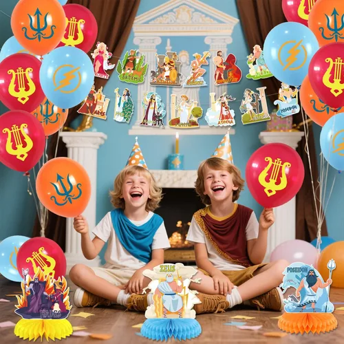 Vista 4 de Decoraciones de fiesta de mitología griega, suministros de fiesta de cumpleaños de mitología griega incluyen pancartas de feliz cumpleaños, adornos