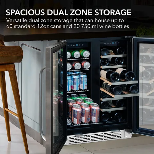 Vista 2 de Whynter BWB-2060FDSa 24 ″ Puerta francesa incorporada de doble zona Refrigerador de vino de 20 botellas Centro de bebidas de 60 latas, acero Acero