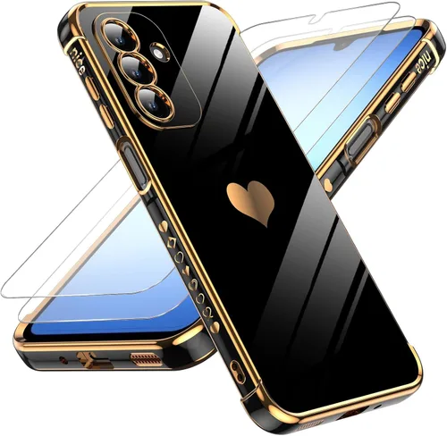 Vista 44 de LeYi Funda para Motorola-G 2025: Love Heart Plating Luxury, Negro