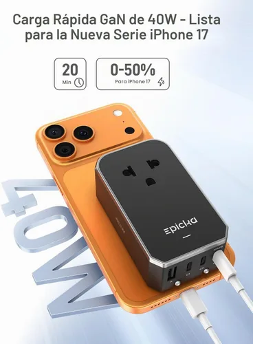 Vista 2 de EPICKA Air 40W Universal Travel Adapter PD&QC with 1AC/3USB-C/1USB-A 40W-Negro