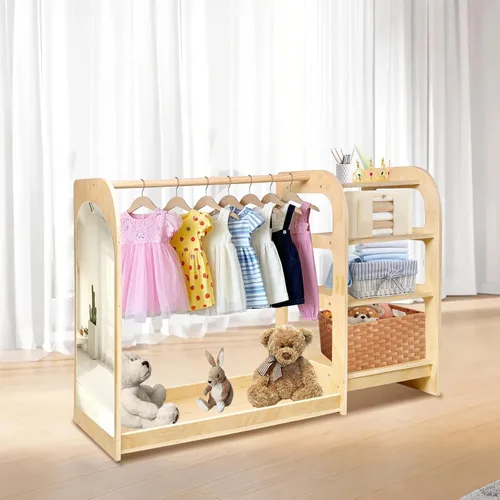 Vista 2 de homegroove Almacenamiento de disfraces para niños con espejo, armario de 31.5 pulgadas para niños con estante de almacenamiento para niñas y niños