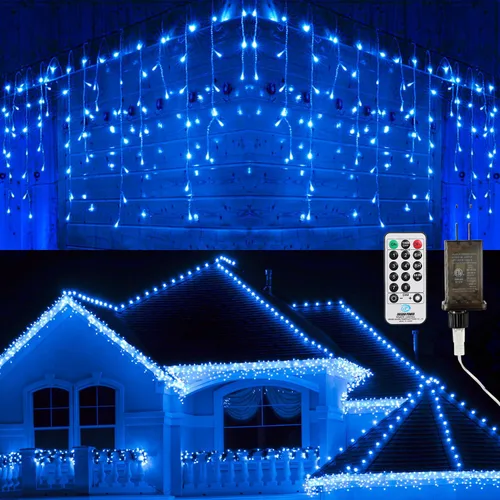 Vista 10 de Brizled Luces de carámbano que cambian de color, 29 pies, 360 luces LED de carámbano de Navidad con control remoto, 11 modos de luces de Navidad
