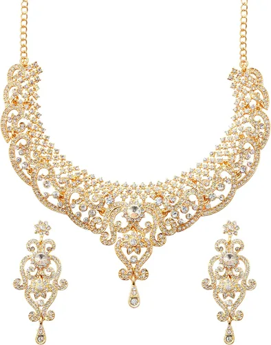 Vista 50 de Conjunto precioso de collar con look real Indian Bollywood, maravillosamente decorado, conjunto de collar adornado para mujer.