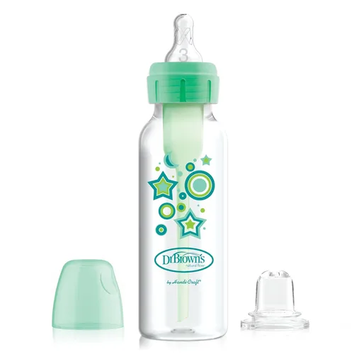 Vista 15 de Kit de iniciación de vasito anti-cólico Dr. Brown's Options+ estrecho, 8 onzas/250mL, con tetina de flujo medio-rápido Nivel 3 y boquilla de sorber