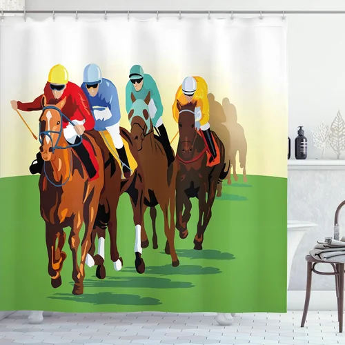 Vista 31 de Ambesonne Decor Collection, juego de cortina con ganchos para regadera