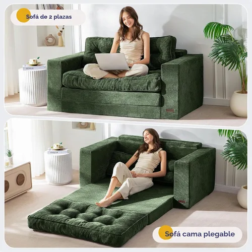 Vista 4 de MAXYOYO - Sofá cama convertible, sofá biplaza con cama extraíble, sofá cama plegable 2 en 1, sofá de piso con almohadas para sala de estar