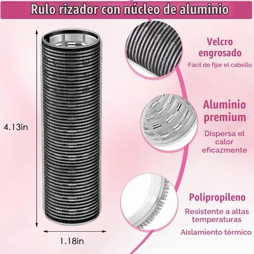 Vista 2 de WILLBOND 4 rodillos de pelo largos para flequillo, rizadores de núcleo de aluminio, rodillo térmico de autoagarre para cabello largo y mediano, Negro