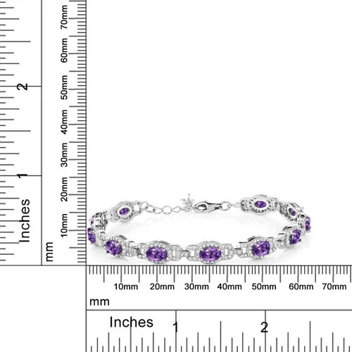 Vista 4 de Gem Stone King 7-14 Cttw Oval Gemstone Birthstone Tennis Bracelet For Women 925 Sterling Silver Oval 6X4MM 7 Inch With 1 Inch Extender Fine