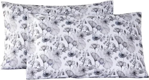 Vista 9 de URBONUR Fundas de almohada 100% algodón tamaño estándar, paquete de 2 fundas de almohada estándar con estampado floral azul, cierre de sobre súper