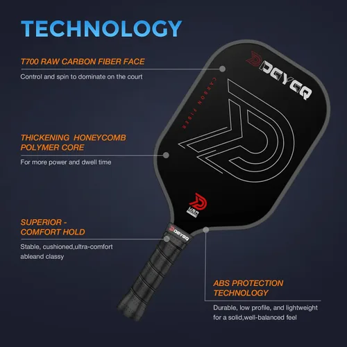 Vista 2 de DGYGQ Pickleball Paddles with Polypropylene Honeycomb Core, T700SC Power Carbon Fiber Pickleball Paddle, Increased Power for Ultimate Spin &