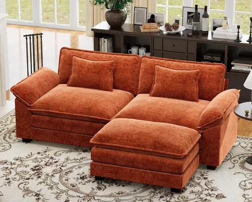 Vista 32 de Sofá modular de gran tamaño de 154 pulgadas, cómodo sofá en forma de U con 3 otomanas móviles, sofá moderno de felpilla de 7 plazas para sala