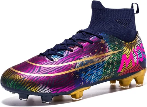 Vista 2 de JIEBUNIAO Botas de fútbol para hombre, tacos profesionales, zapatos de césped para mujer, tenis de entrenamiento de fútbol atlético para niños