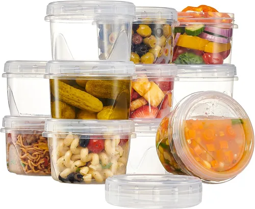 Vista 15 de PLASTICPRO Paquete de 6 recipientes de almacenamiento de alimentos con tapa giratoria con rosca transparente, recipientes reutilizables