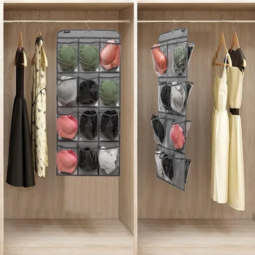 Vista 3 de Organizador de zapatos colgante de doble cara para armario con colgador giratorio, soporte para zapatos colgante con 24 bolsillos grandes