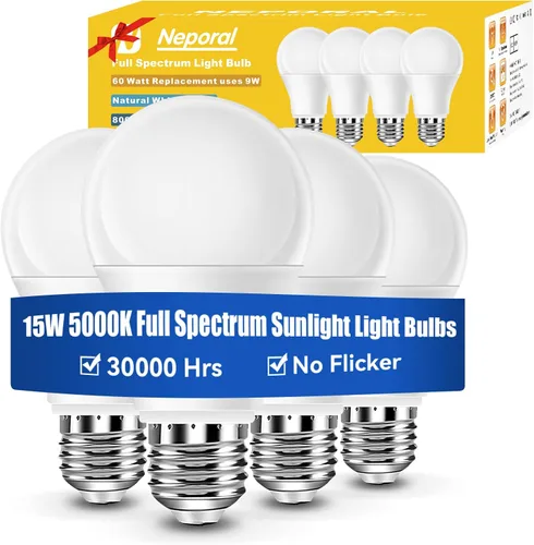 Vista 9 de Neporal - Foco de luz de espectro completo de 15 W, focos de luz solar natural sin UV de 2700 K, foco LED de 15 W equivalente a 100 W, CRI 90+, sin