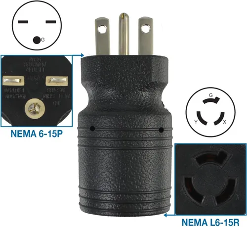 Vista 2 de Conntek 30112 NEMA 6-15P al adaptador de enchufe NEMA L6-15R, 15 amperios 250V