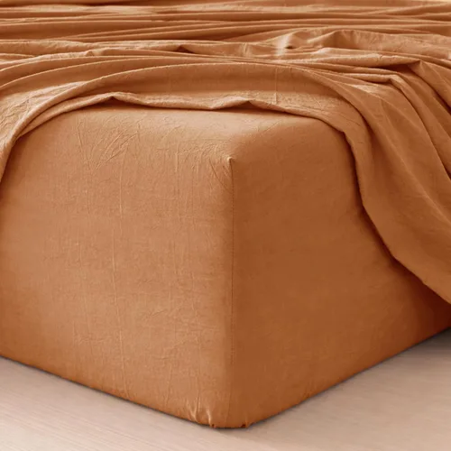 Vista 15 de MooMee Sábana bajera ajustable únicamente, 100% algodón lavado con textura tipo lino, transpirable, duradera, suave, cómoda, bolsillo profundo se
