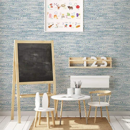 Vista 4 de Tempaper Blue Moon Moire Dots - Papel tapiz removible para despegar y pegar, 20.5 pulgadas x 9 pies, fabricado en los Estados Unidos