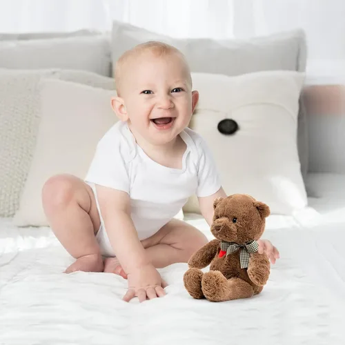 Vista 6 de Oso de Peluche Pequeño de 11.4" con Corazón Lindo Oso de Peluche Marrón Animales de Peluche Suave Oso de Peluche Juguetes de Peluche Regalos