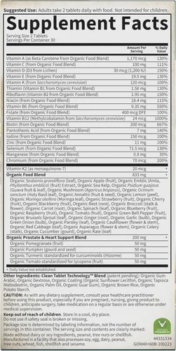Vista 8 de Garden of Life Organics Multivitamínico de alimentos enteros para hombres de 40+, 60 tabletas, multivitamínico vegano para hombres para la salud