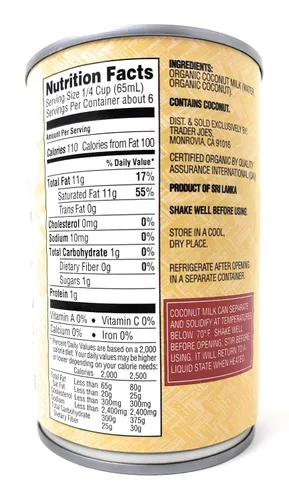 Vista 2 de Leche de coco orgánica Trader Joe's 13.5 FL. OZ.