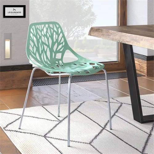 Vista 2 de LeisureMod Silla de comedor moderna de menta con patas cromadas