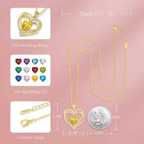 Vista 5 de CDE Collares de corazón para mujer, plata esterlina 925, dije de piedra natal, aniversario, cumpleaños, Navidad, día de San Valentín, joyería