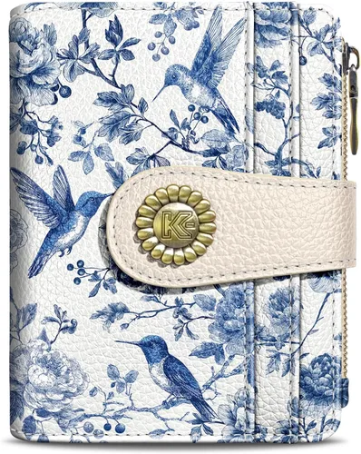Vista 29 de Kelvoris Cartera pequeña Rfid para mujer, plegable, con cremallera, bolsillo para monedas, piel sintética, compacto, para tarjetas de crédito