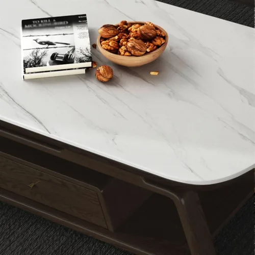 Vista 5 de Mesa de té para sala de estar, moderna mesa de centro de lujo, parte superior de pizarra y marco de madera de fresno, mesa central ovalada grande