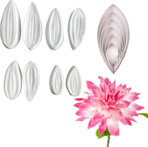 Vista 2 de 8 moldes de flores de pasta de goma y 6 piezas cortador de flores para fondant dalia flor pétalo pasta de azúcar decoración de pasteles
