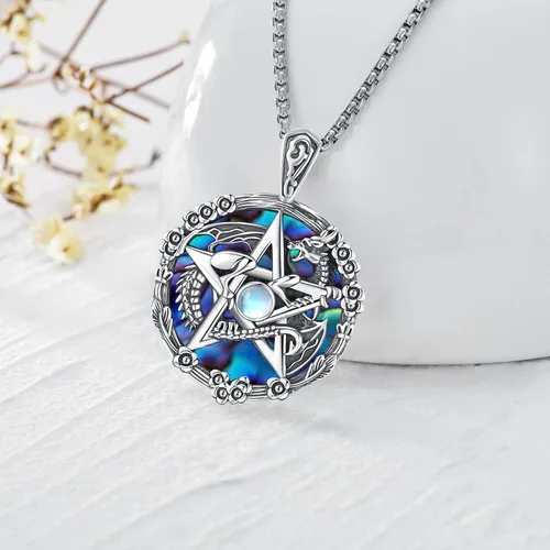 Vista 51 de Collar de pentagrama de plata de ley con triple luna, diosa celta, nudo celta, nudo de brujas, Ankh, sol y luna, Hécate, lilith, Santa Muerte