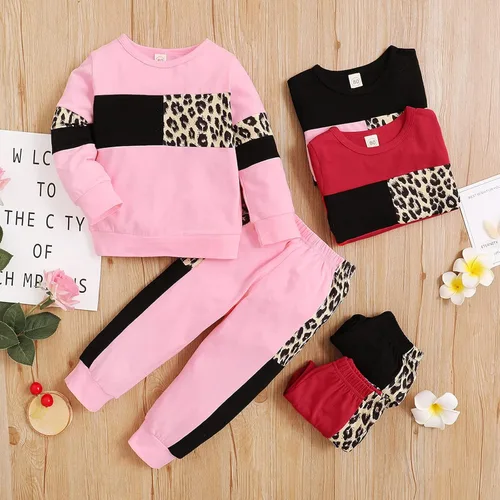 Vista 2 de Conjunto de 2 piezas de sudadera para bebé con estampado de leopardo para otoño e invierno