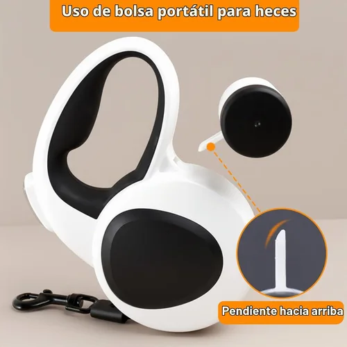 Vista 7 de Correa retráctil para perro con luz LED recargable por USB, correa resistente de 16 pies con soporte para bolsa de excrementos y cable a prueba