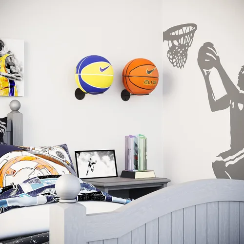 Vista 2 de Wallniture Palla Ball - Juego de 2 estantes de almacenamiento para montar en la pared, para pelotas de fútbol, voleibol, fútbol y baloncesto