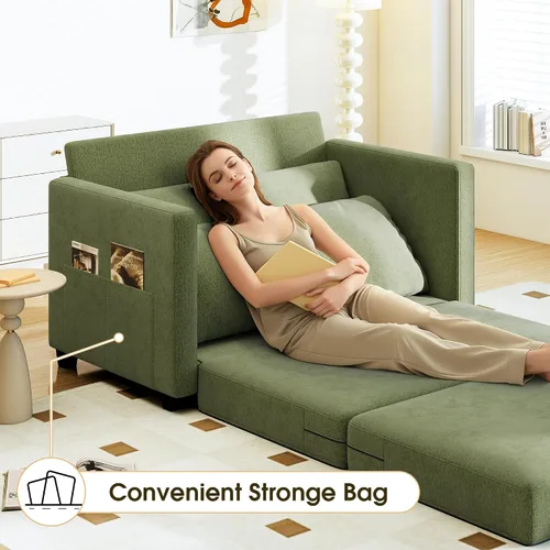 Vista 9 de Sofá cama convertible de 51 pulgadas, sofá cama plegable 2 en 1, sofá biplaza para espacios pequeños, con 2 cojines, para apartamento, sala de estar