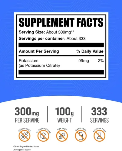 Vista 2 de BulkSupplements Citrato de potasio en polvo, 1