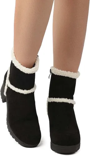 Vista 2 de Botas de nieve con forro de piel sintética para mujer botines de invierno de gamuza cálida botines de plataforma al aire libre