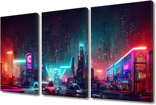 Vista 112 de Lienzo decorativo para pared de sala de estar, lienzo Cyberpunk, decoración de pared de 3 paneles, decoración de pared para el hogar, dormitorio