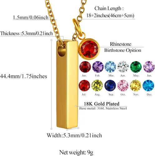 Vista 199 de FindChic Collares personalizados con urna para cenizas, barra vertical, gato, luna, reloj de arena, garra de perro, acero inoxidable, chapado en oro