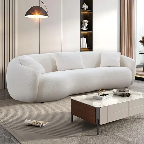 Vista 28 de KEVINSPACE Sofá curvo de 101 pulgadas, 4 asientos, moderno sofá de tela boucle de lujo, sofás de respaldo curvado de mediados de siglo, moderno