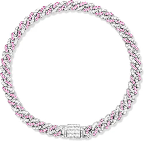 Vista 10 de Collar para perro de WimuPath con diamante verde enchapado en plata - Cadena de metal estilo cubano con hebilla de seguridad, collar lujoso