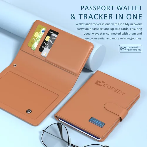 Vista 11 de Coredy Soporte para pasaporte con rastreador Bluetooth, funciona con Apple Find My (solo iOS), cubierta de pasaporte localizada, indicador de sonido
