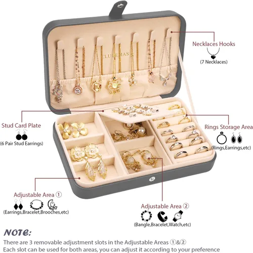 Vista 2 de CLUDEMAS Joyero organizador de viaje para mujeres y niñas pequeñas cajas de almacenamiento de joyas de piel sintética soporte portátil para joyas
