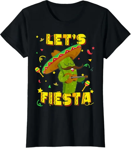 Vista 40 de Cinco De Mayo - Camiseta de regalo con sombrero de cactus Let's Fiesta, Negro, S