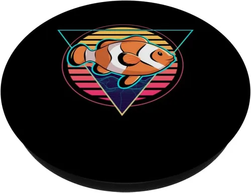 Vista 2 de Clown Fish Futuristic Synthwave Vaporwave Aquarium Clown PopSockets Adhesive PopGrip